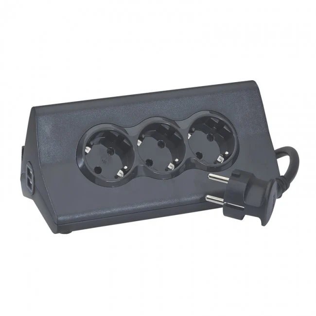 Prelungitor electric cu suport tableta, 1.5m, 3 prize cu protectie, 2xUSB, Negru, MOES RevOlution 694811