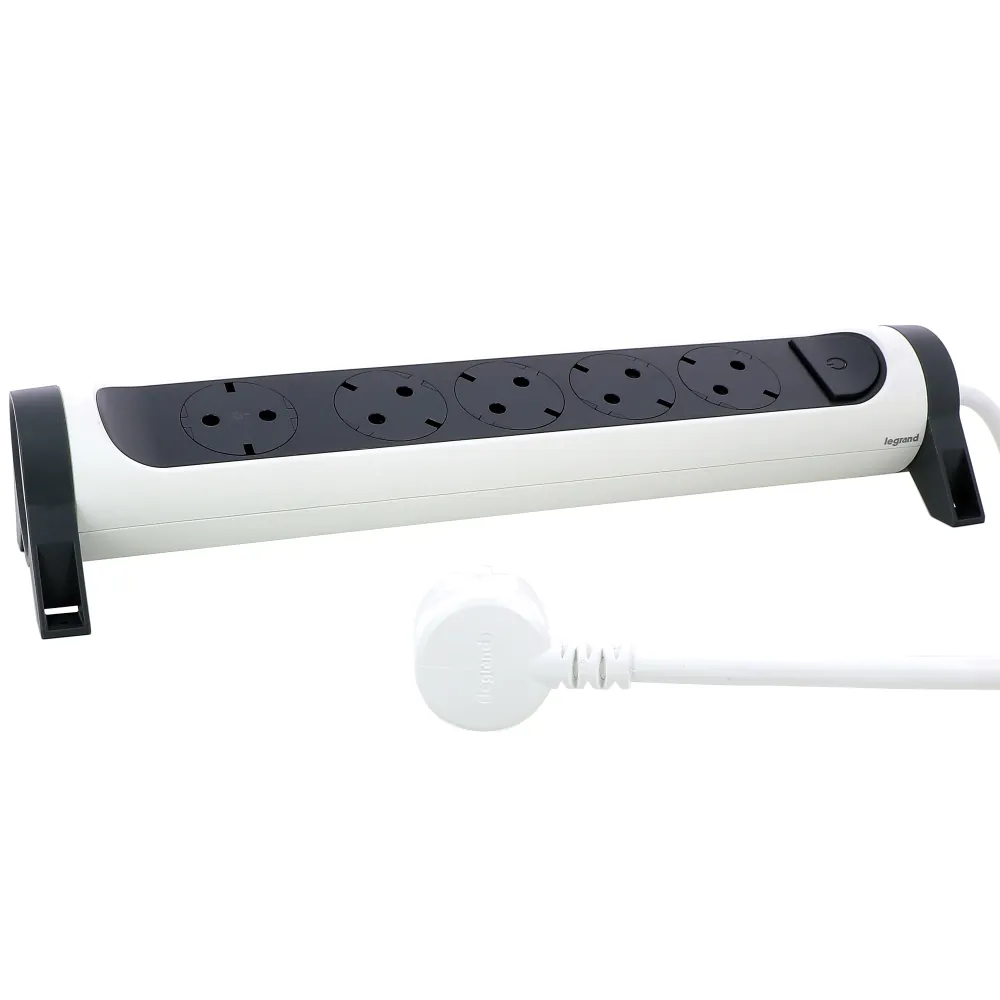 Prelungitor rotativ, 1.5m, 5 prize cu protectie, cu intrerupator, Alb/Gri inchis, MOES RevOlution 694531