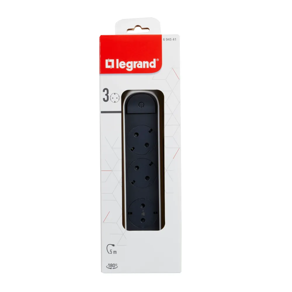 Prelungitor rotativ, 5m, 3 prize cu protectie, cu intrerupator, Alb/Gri inchis, MOES RevOlution 694541