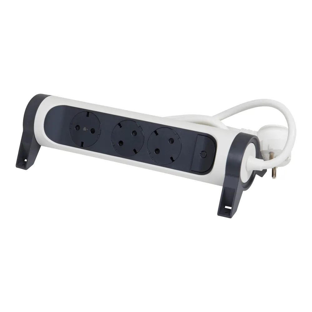 Prelungitor rotativ, 5m, 3 prize cu protectie, cu intrerupator, Alb/Gri inchis, MOES RevOlution 694541