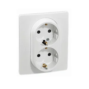 Priza dubla, cu contact de protectie 2P+T, 16A, cu protectie copii, alb, Niloe 764544