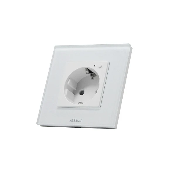 Priza inteligenta simpla, standard german, 2P+T, rama din sticla, WiFi, 16A, alb, Aledio A1PWFA