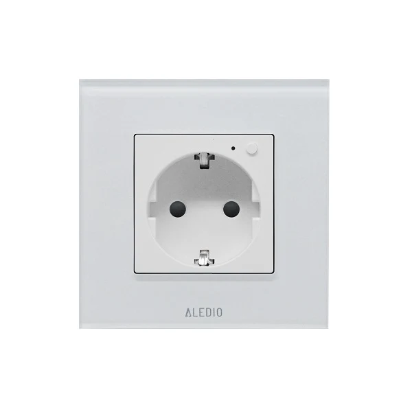 Priza inteligenta simpla, standard german, 2P+T, rama din sticla, WiFi, 16A, alb, Aledio A1PWFA