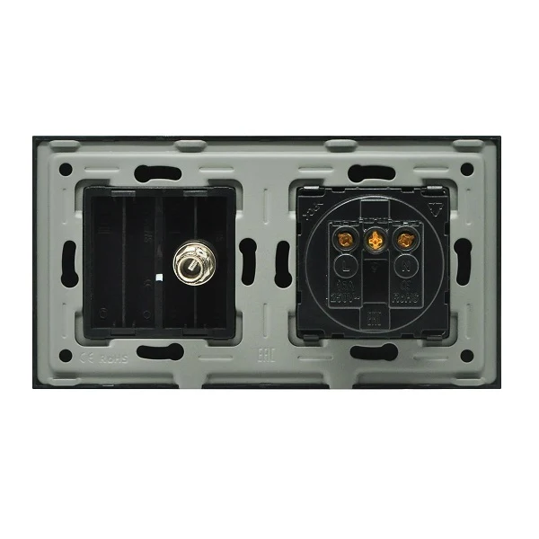 Priza simpla 2P+T 16A + priza TV, rama din sticla, alb, Aledio A1P1TA
