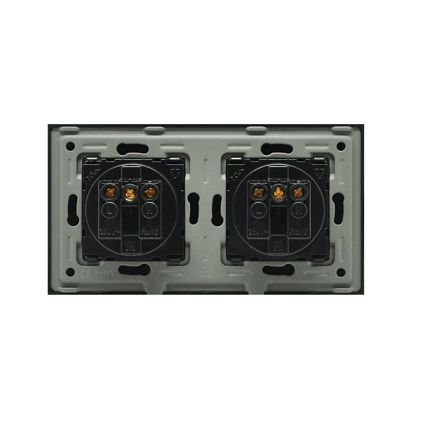 Priza simpla 2P+T 16A + priza simpla 2P+T, 16A, rama din sticla, negru, Aledio A1P1PN