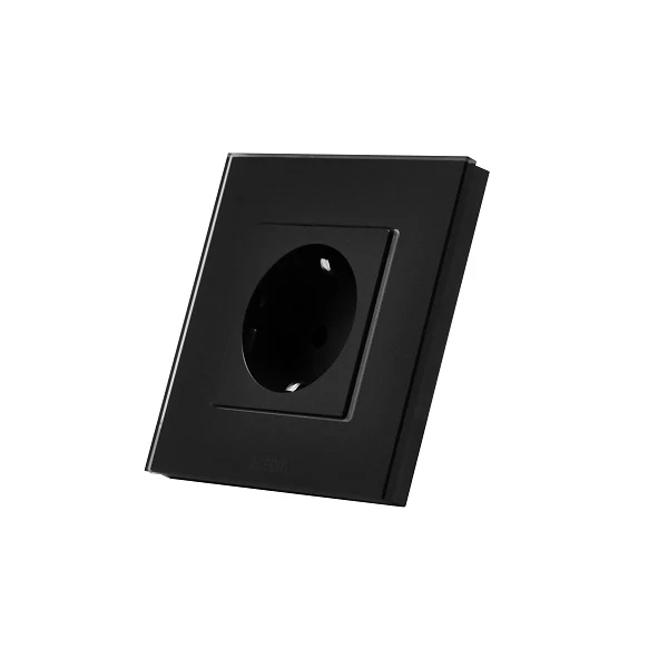 Priza simpla, standard german, 2P+T, rama din sticla, 16A, negru, Aledio A1P00N