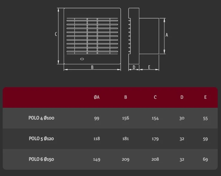Ventilator axial "POLO 5", standard, Ø120, Dospel 20-007-0036