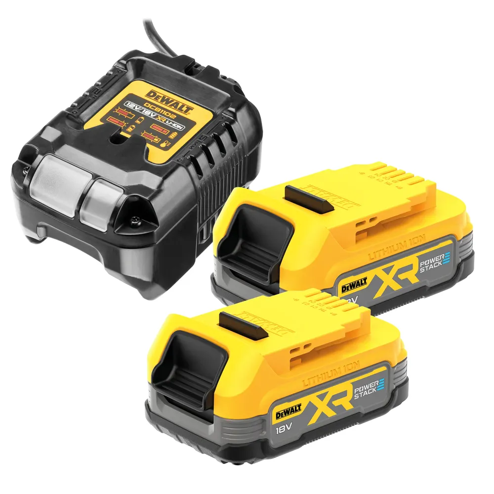 Kit cu 2 baterii Dewalt DCBP034 PowerStack 18V 1.7Ah + Încărcător de baterie DCB1102
