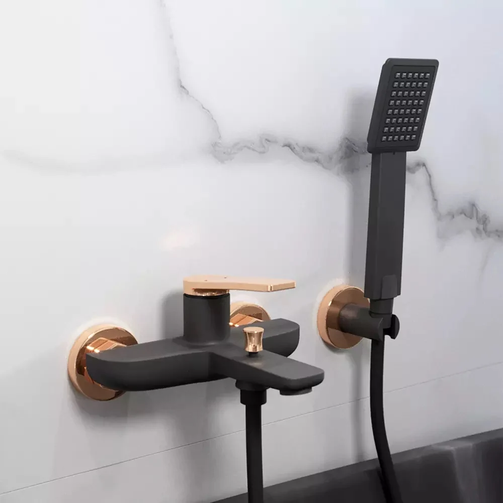 FDesign Seppia Baterie cada dus monocomanda, negru mat/rose gold