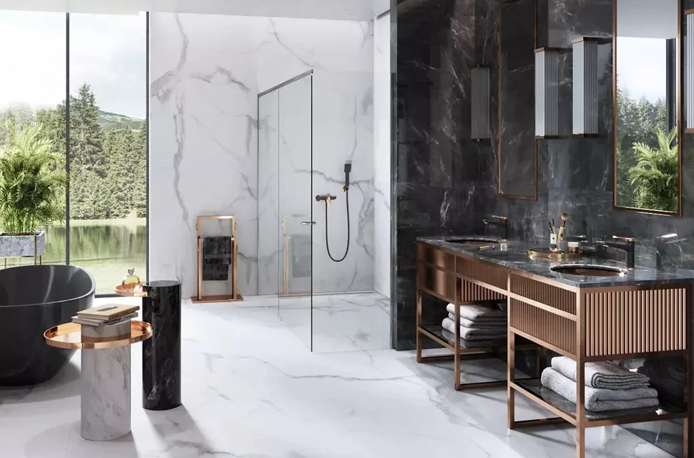 FDesign Seppia Baterie cada dus monocomanda, negru mat/rose gold