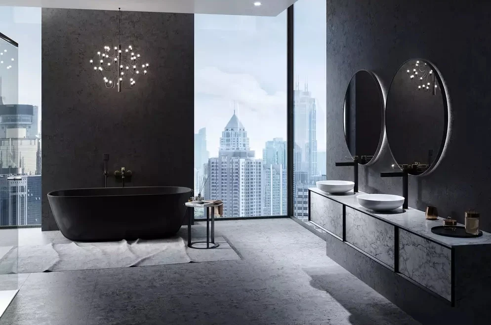 FDesign Zaffiro Baterie cada dus monocomanda, negru mat/rose gold