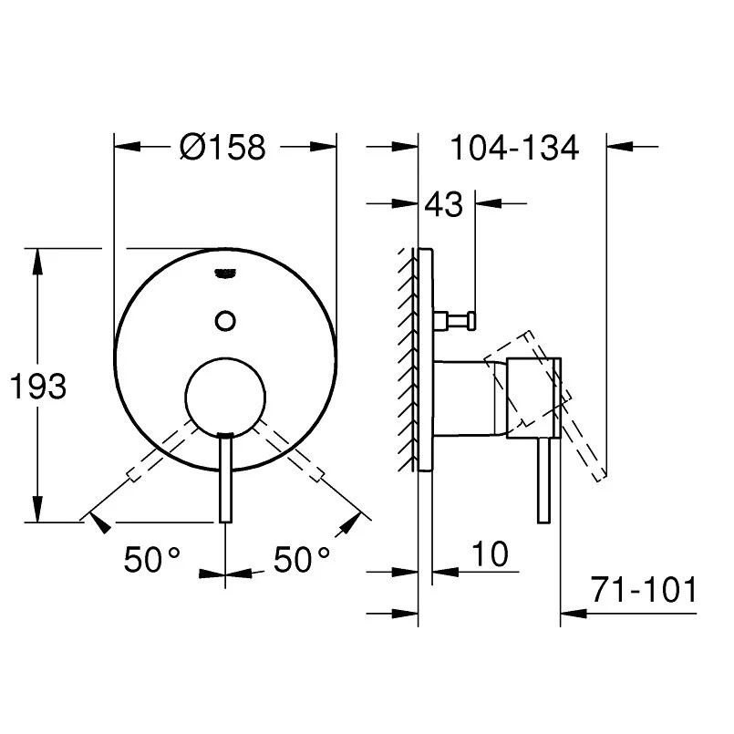 Grohe Atrio Baterie cada dus incastrata, 2 iesiri, auriu (cool sunrise)