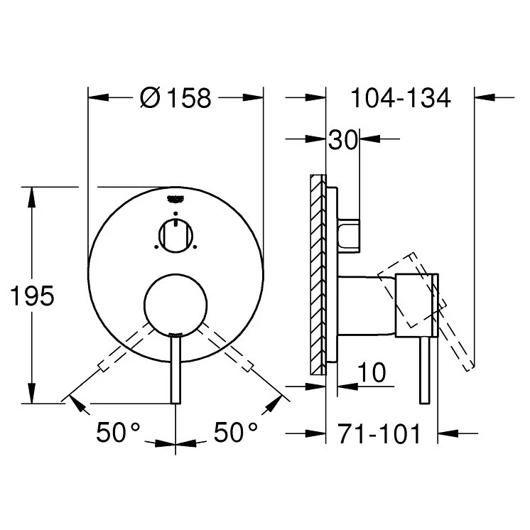 Grohe Atrio Baterie cada dus incastrata, 3 iesiri, antracit mat (brushed hard graphite)