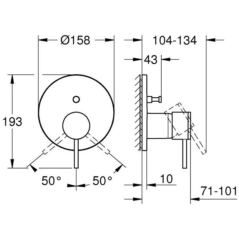 Grohe Atrio Baterie cada dus incastrata, 2 iesiri, cupru