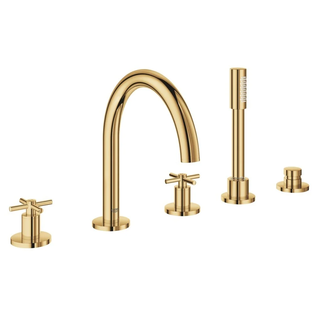 Grohe Atrio Baterie cada dus cu set dus, manere cruce, auriu (cool sunrise)