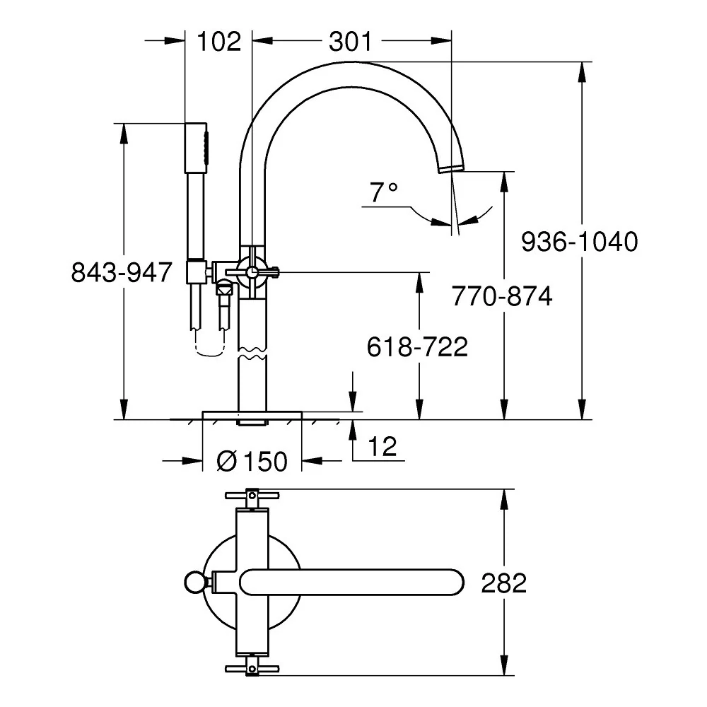 Grohe Atrio Baterie cada freestanding dubla comanda, crom