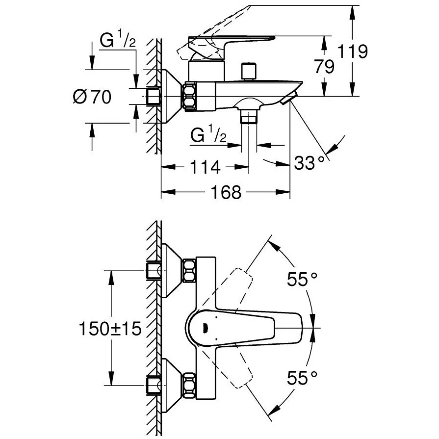 Grohe BauEdge Baterie cada dus monocomanda