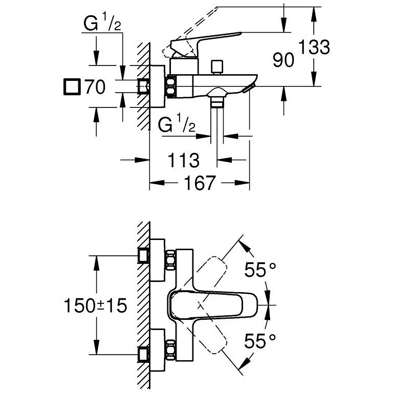 Grohe Cubeo Baterie cada dus monocomanda, crom
