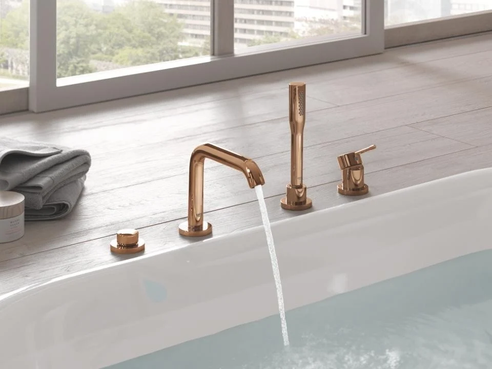Grohe Essence Baterie cada dus monocomanda cu set dus, montaj pe cada, cupru (warm sunset)