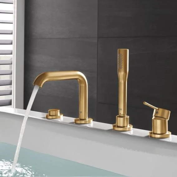 Grohe Essence Baterie cada dus cu set dus, montaj pe cada, auriu mat (brushed cool sunrise)