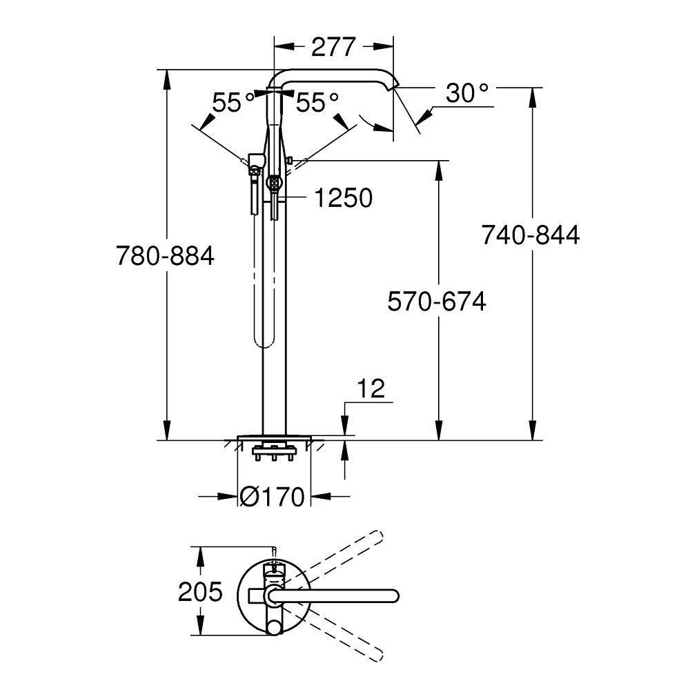 Grohe Essence Baterie cada freestanding, aspect inox (supersteel)