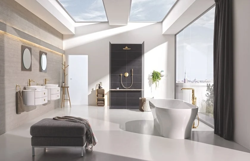 Grohe Essence Baterie cada freestanding, auriu mat (brushed cool sunrise)