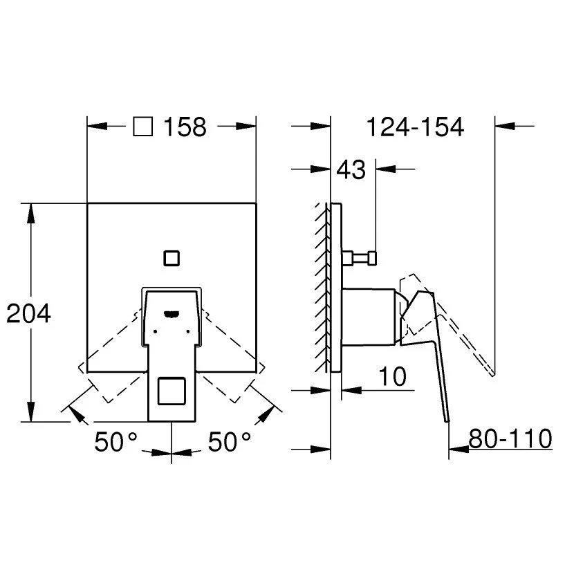 Grohe Eurocube Baterie cada dus incastrata, 2 iesiri, antracit mat (brushed hard graphite)