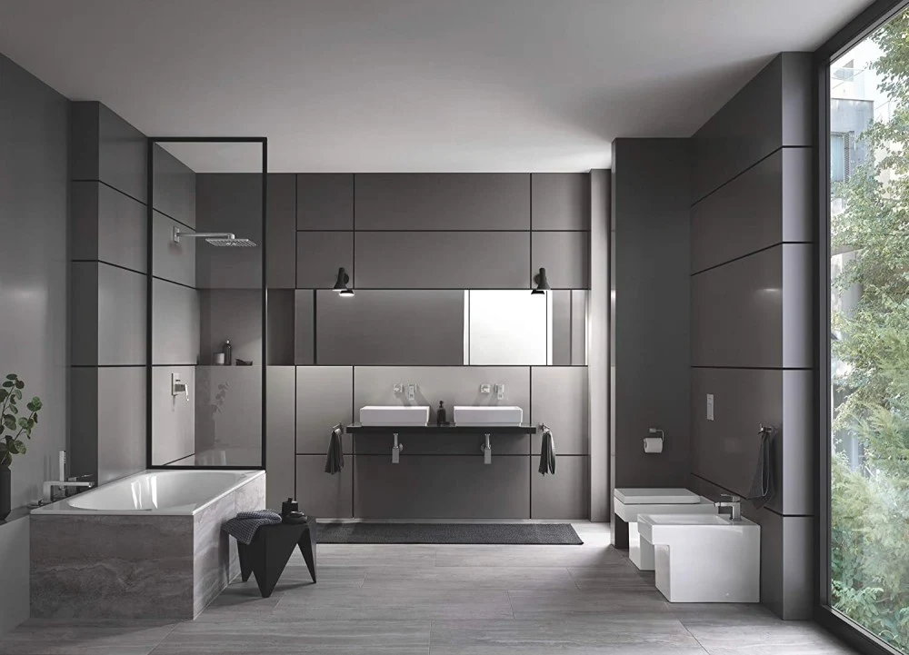 Grohe Eurocube Baterie cada dus monocomanda cu set dus, montaj pe cada, aspect inox (supersteel)