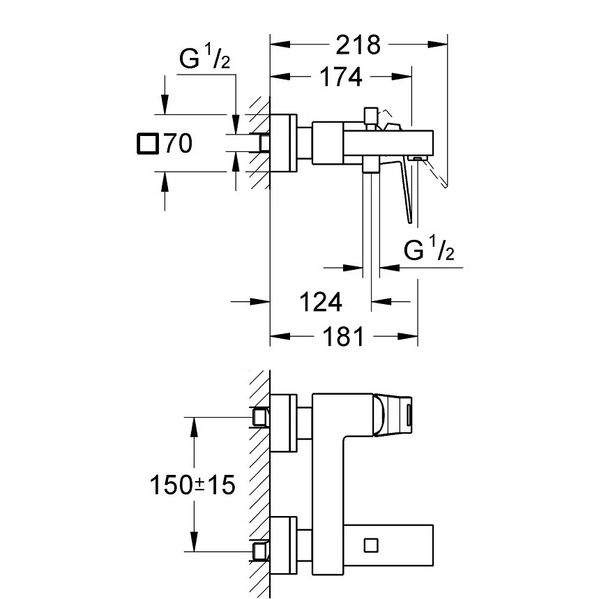 Grohe Eurocube Baterie cada dus monocomanda, aspect inox (supersteel)