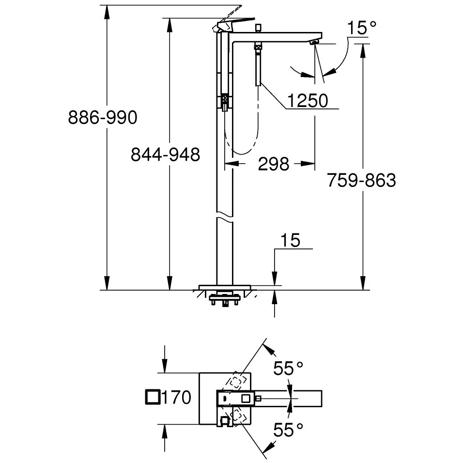 Grohe Eurocube Baterie cada freestanding, crom