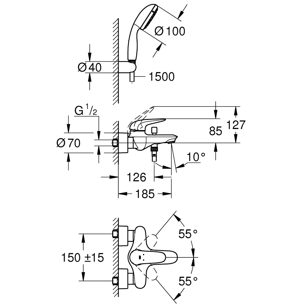 Grohe Eurostyle Baterie cada dus monocomanda si set de dus