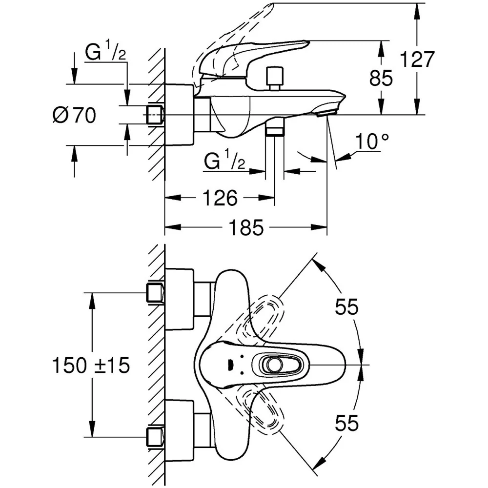 Grohe Eurostyle Baterie cada dus monocomanda, alb, maner gaurit
