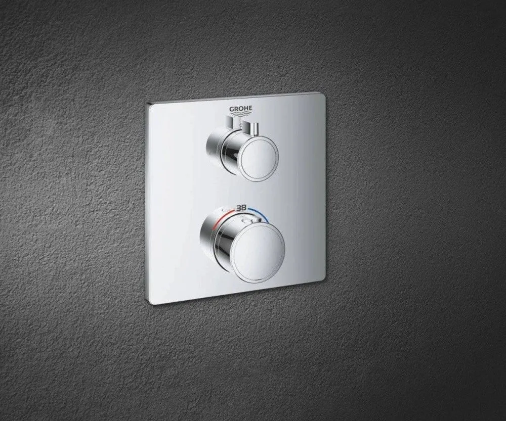Grohe Grohtherm Baterie cada dus cu termostat, 2 iesiri, patrata, crom