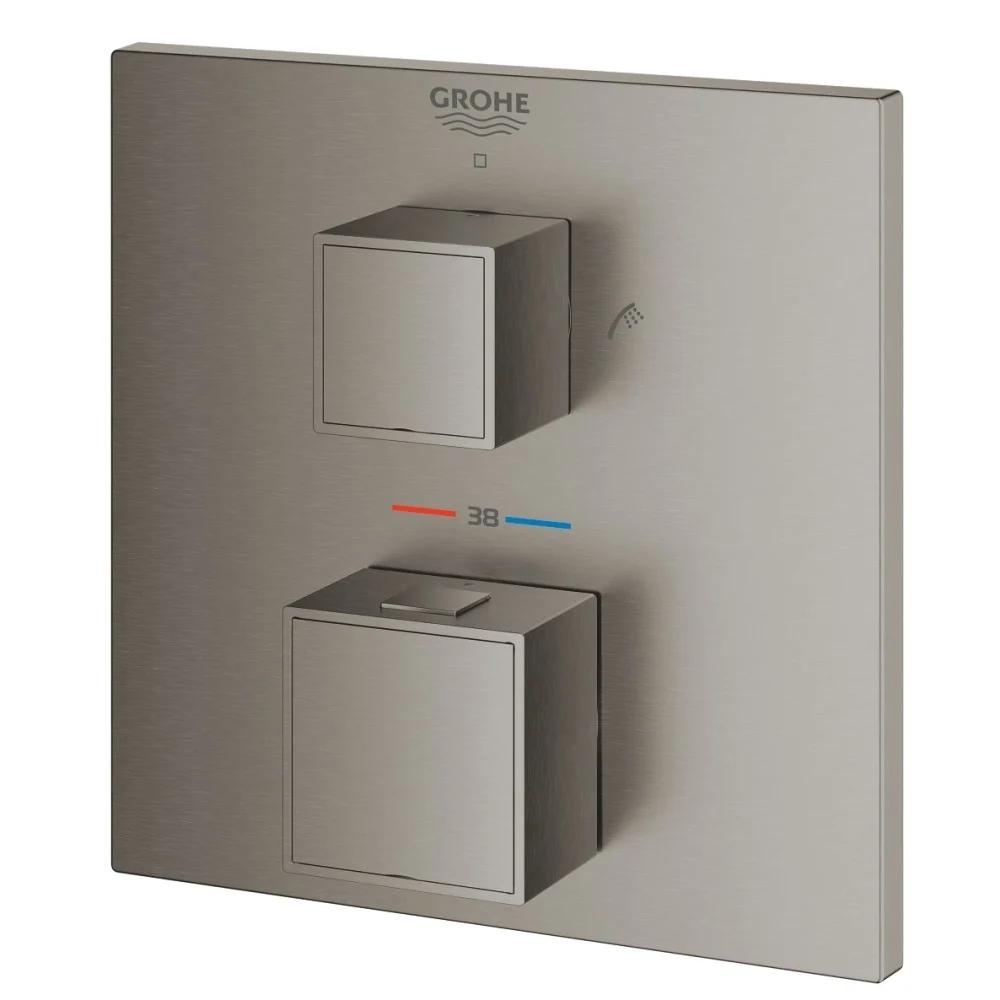 Grohe Grohtherm Cube Baterie cada dus cu termostat, 2 iesiri, antracit mat (brushed hard graphite)