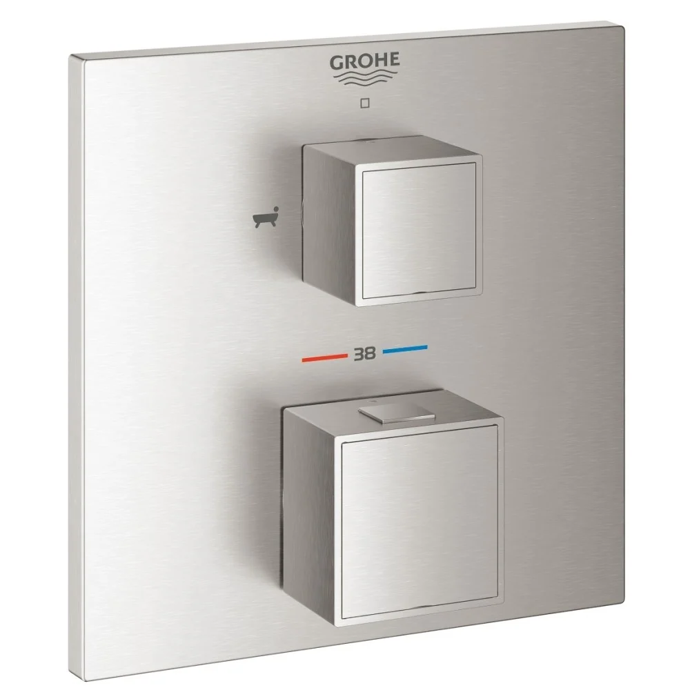 Grohe Grohtherm Cube Baterie cada dus cu termostat incastrata, 2 iesiri, aspect inox (supersteel)