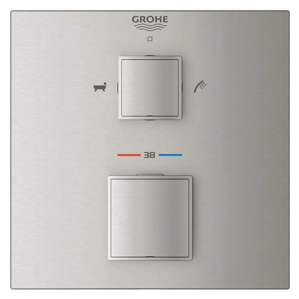 Grohe Grohtherm Cube Baterie cada dus cu termostat incastrata, 2 iesiri, aspect inox (supersteel)