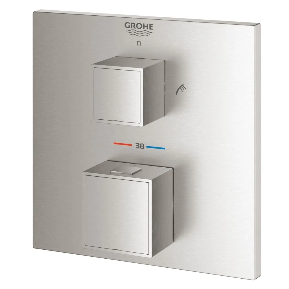 Grohe Grohtherm Cube Baterie cada dus cu termostat incastrata, 2 iesiri, aspect inox (supersteel)