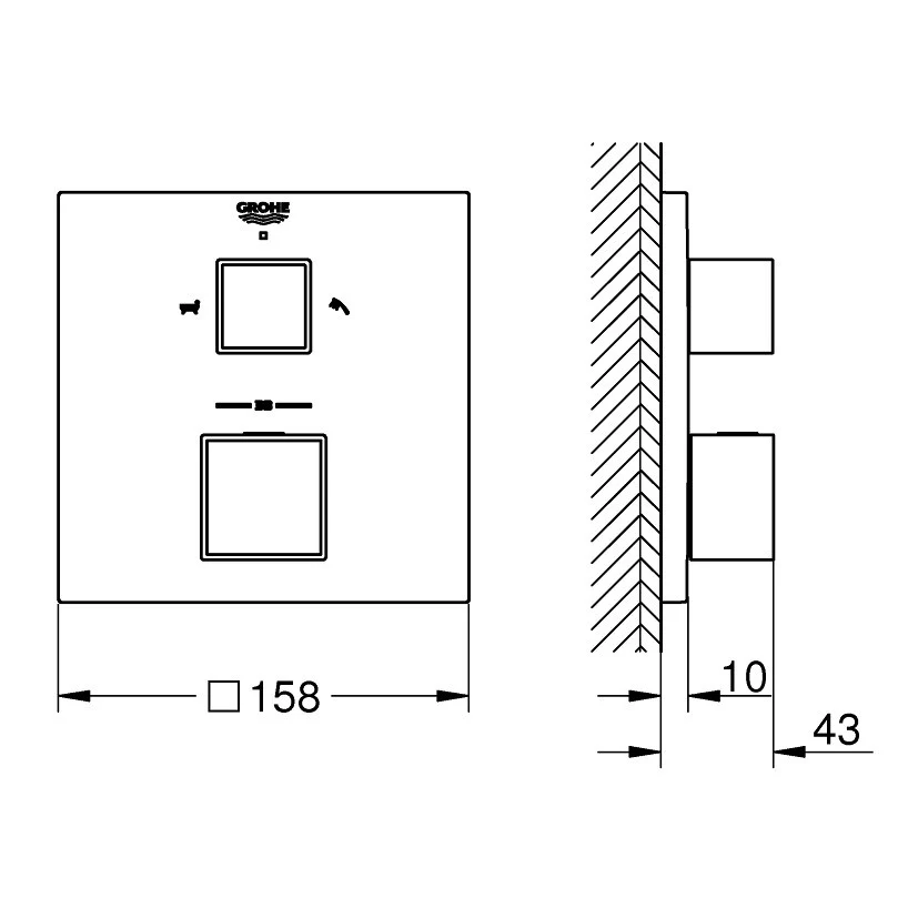 Grohe Grohtherm Cube Baterie cada dus cu termostat incastrata, 2 iesiri, aspect inox (supersteel)