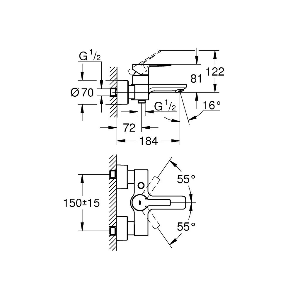 Grohe Lineare Baterie cada dus monocomanda, aspect inox