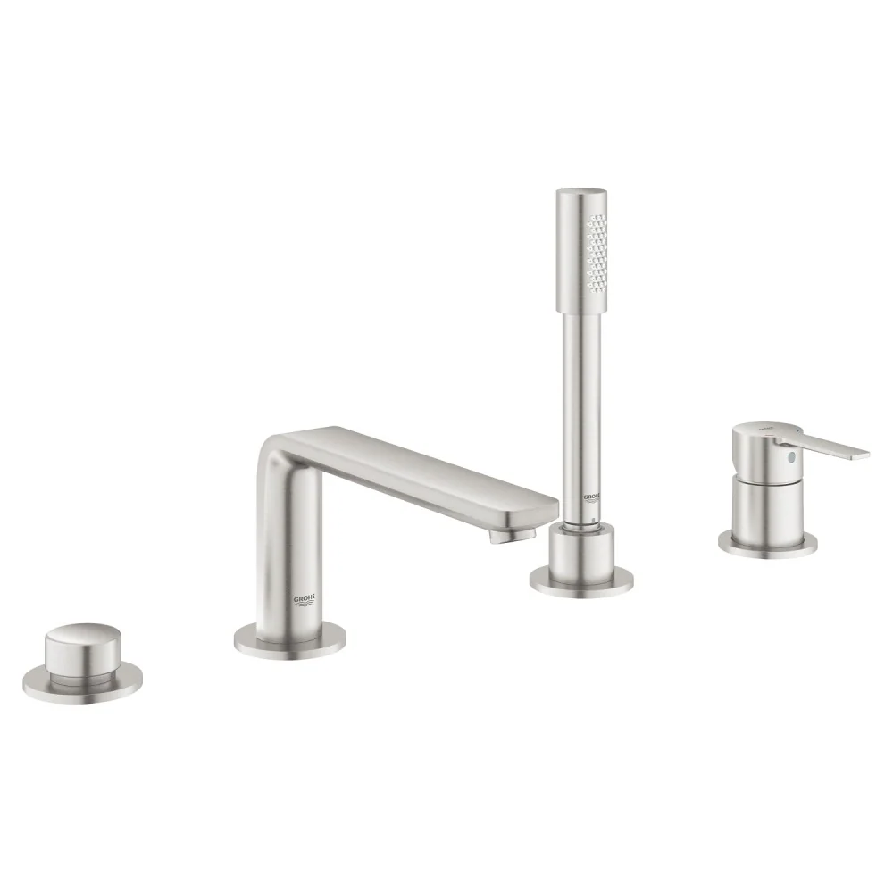 Grohe Lineare Baterie cada dus monocomanda si set dus, 4 orificii, aspect inox (supersteel)