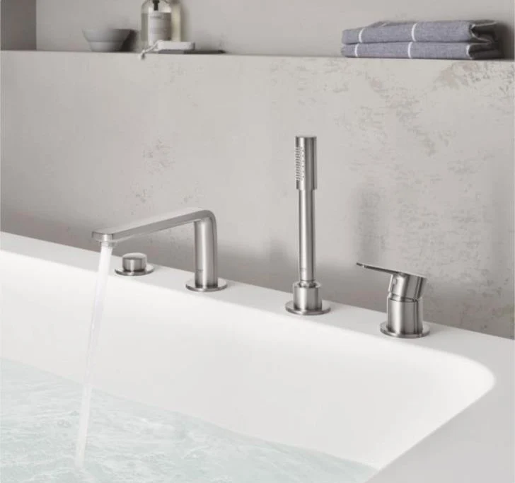 Grohe Lineare Baterie cada dus monocomanda si set dus, 4 orificii, aspect inox (supersteel)