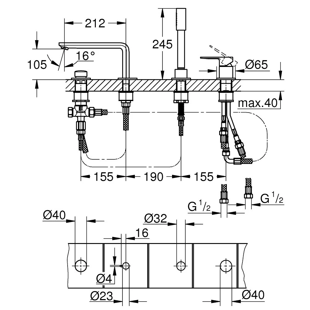 Grohe Lineare Baterie cada dus monocomanda si set dus, antracit mat (brushed hard graphite)
