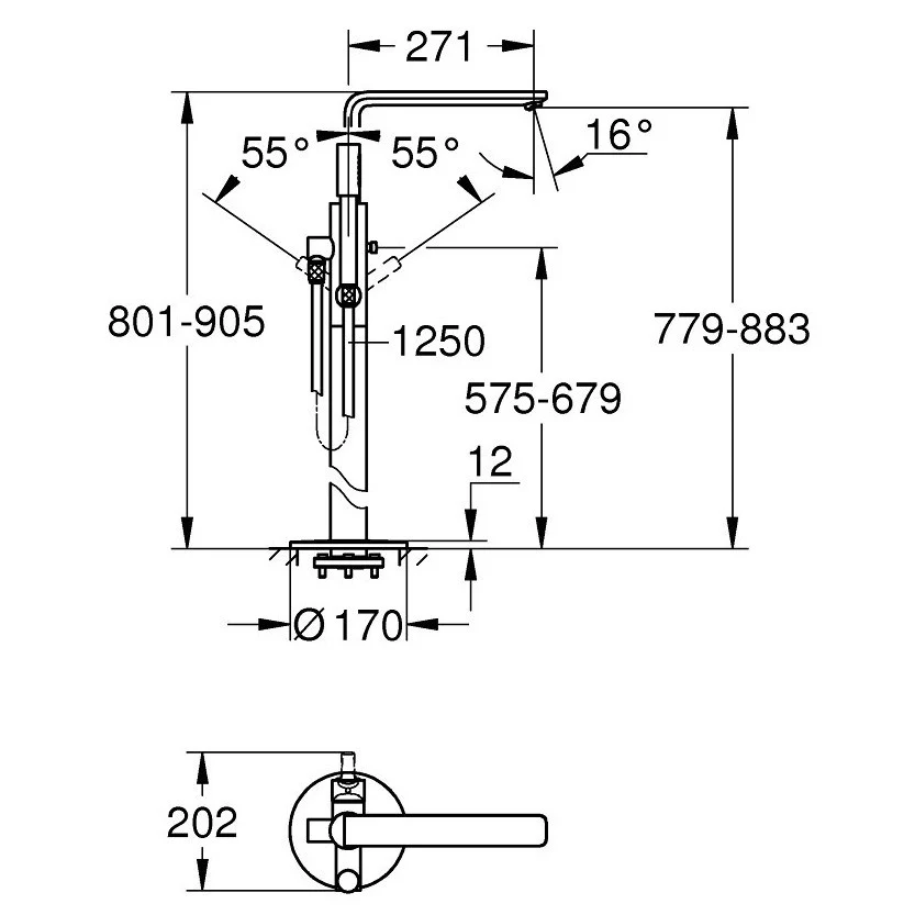 Grohe Lineare Baterie cada freestanding, antracit mat (brushed hard graphite)