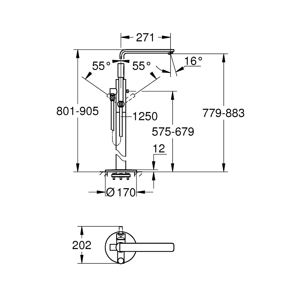 Grohe Lineare Baterie cada freestanding, aspect inox (supersteel)