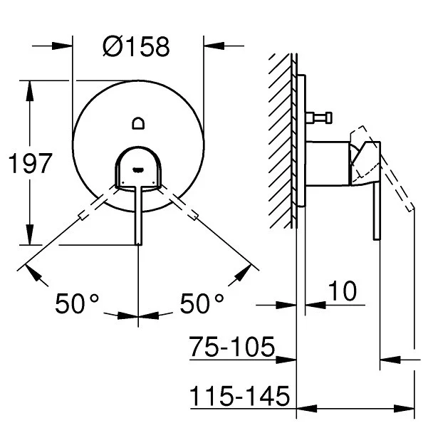 Grohe Plus Baterie cada dus incastrata, 2 iesiri, antracit mat (brushed hard graphite)