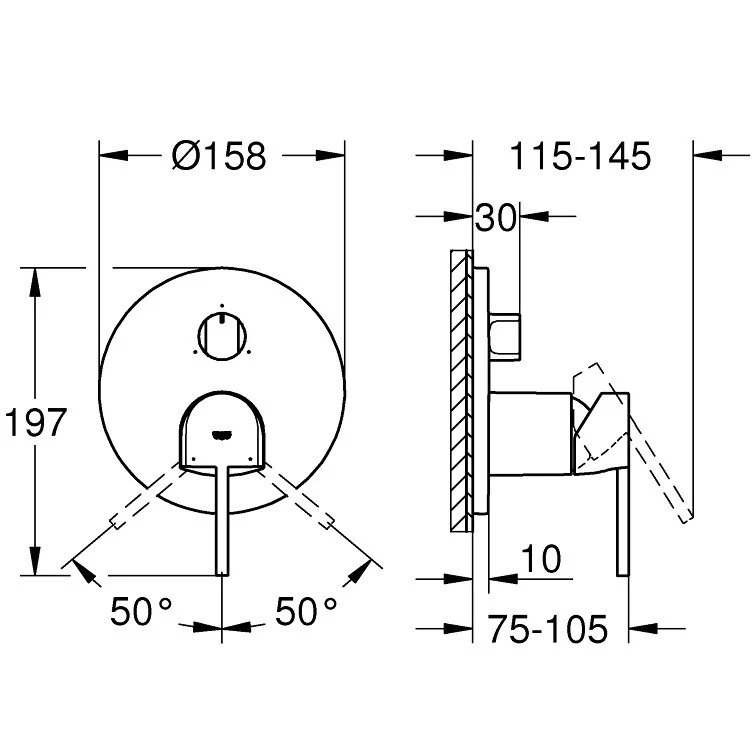 Grohe Plus Baterie cada dus incastrata, 3 iesiri, aspect inox (supersteel)