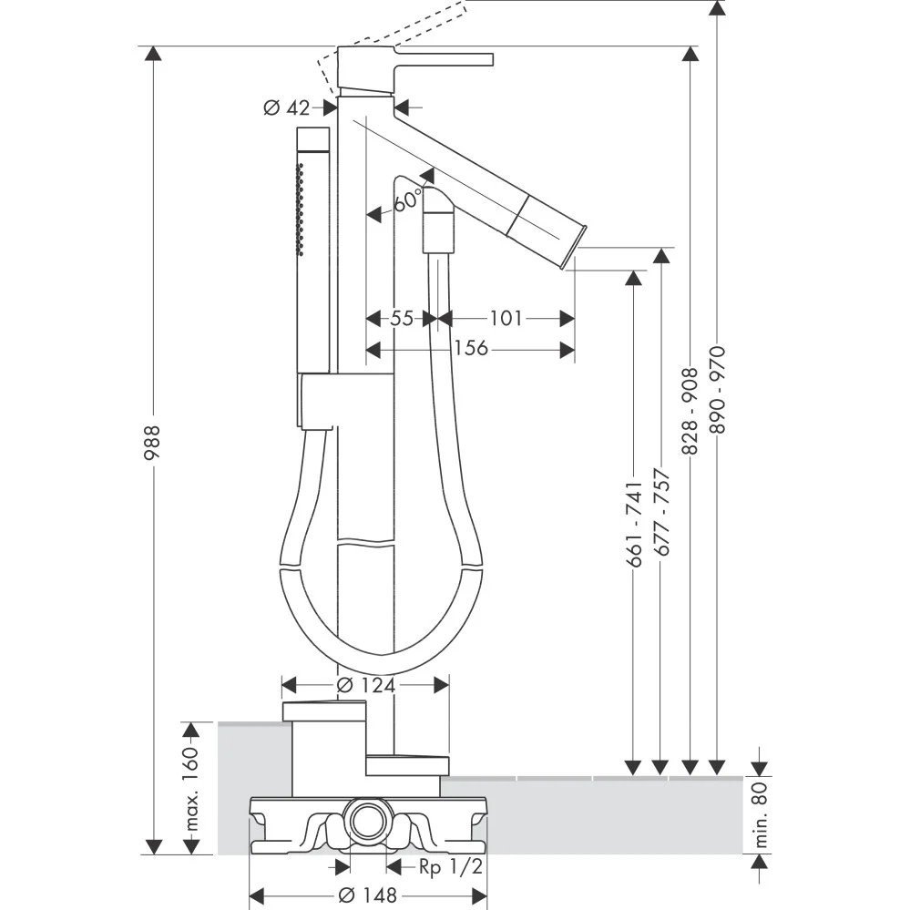 Hansgrohe Axor Starck Baterie cada freestanding H98 cm
