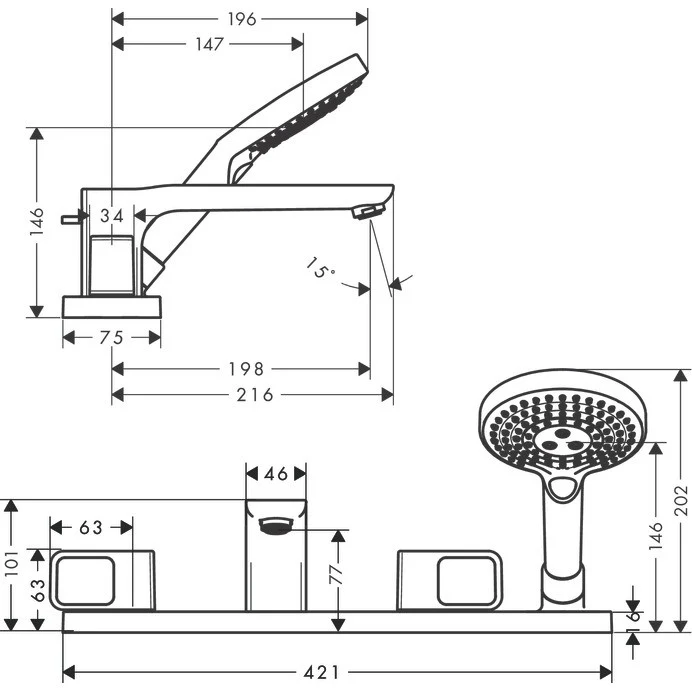 Hansgrohe Axor Urquiola Baterie cada dus dubla comanda cu set dus, montaj pe placa de faianta