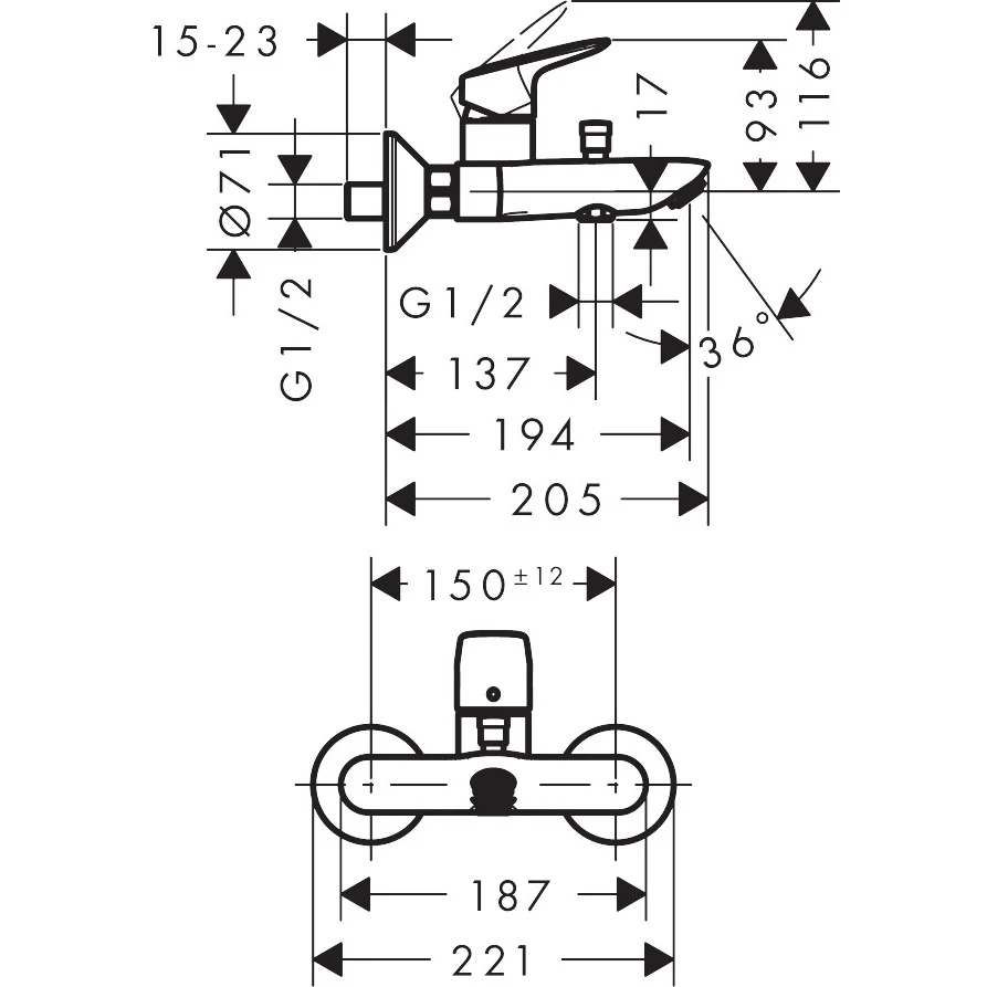 Hansgrohe Logis Baterie cada dus monocomanda, negru mat