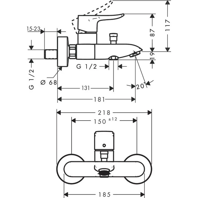 Hansgrohe Metris Baterie cada dus monocomanda